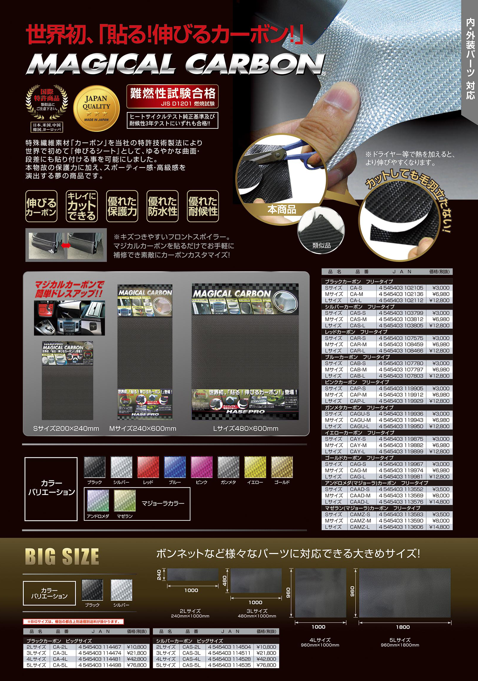 HASEPRO MATERIAL SHEET | ハセ・プロ｜マジカルカーボンシートとキャラクター雑貨・スマートフォン用品の製造販売｜HASEPRO